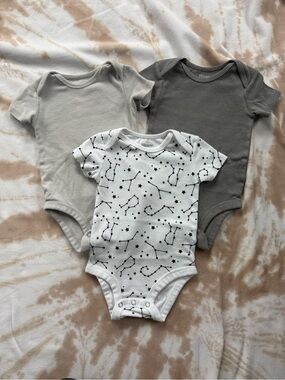 Hanes Baby One-Piece Bodysuits in White, Light Gray, and Dark Gray